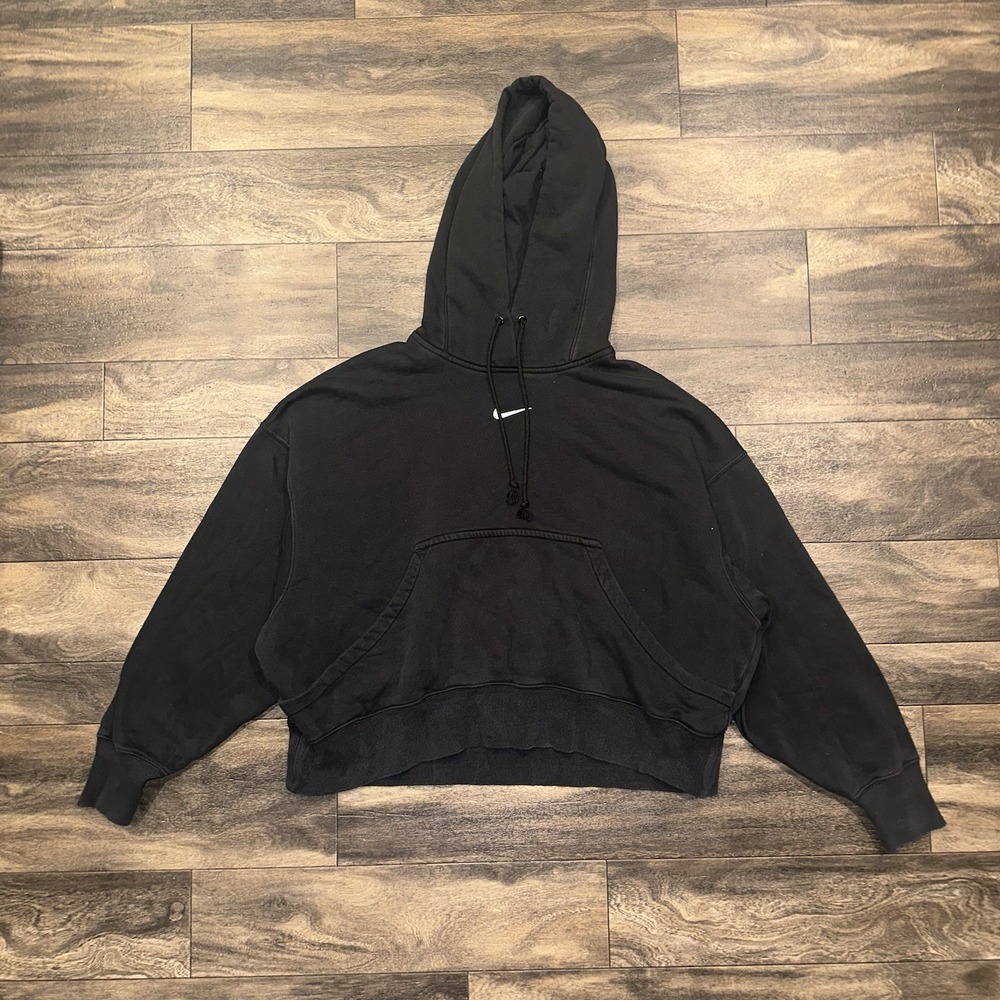 Nike Y2K Fleece Pullover Hoodie Long-Sleeve Men's XS Black Center Swoosh